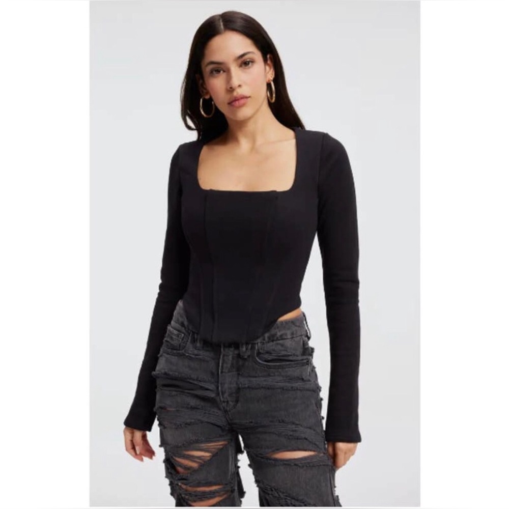 Good American black terry corset top